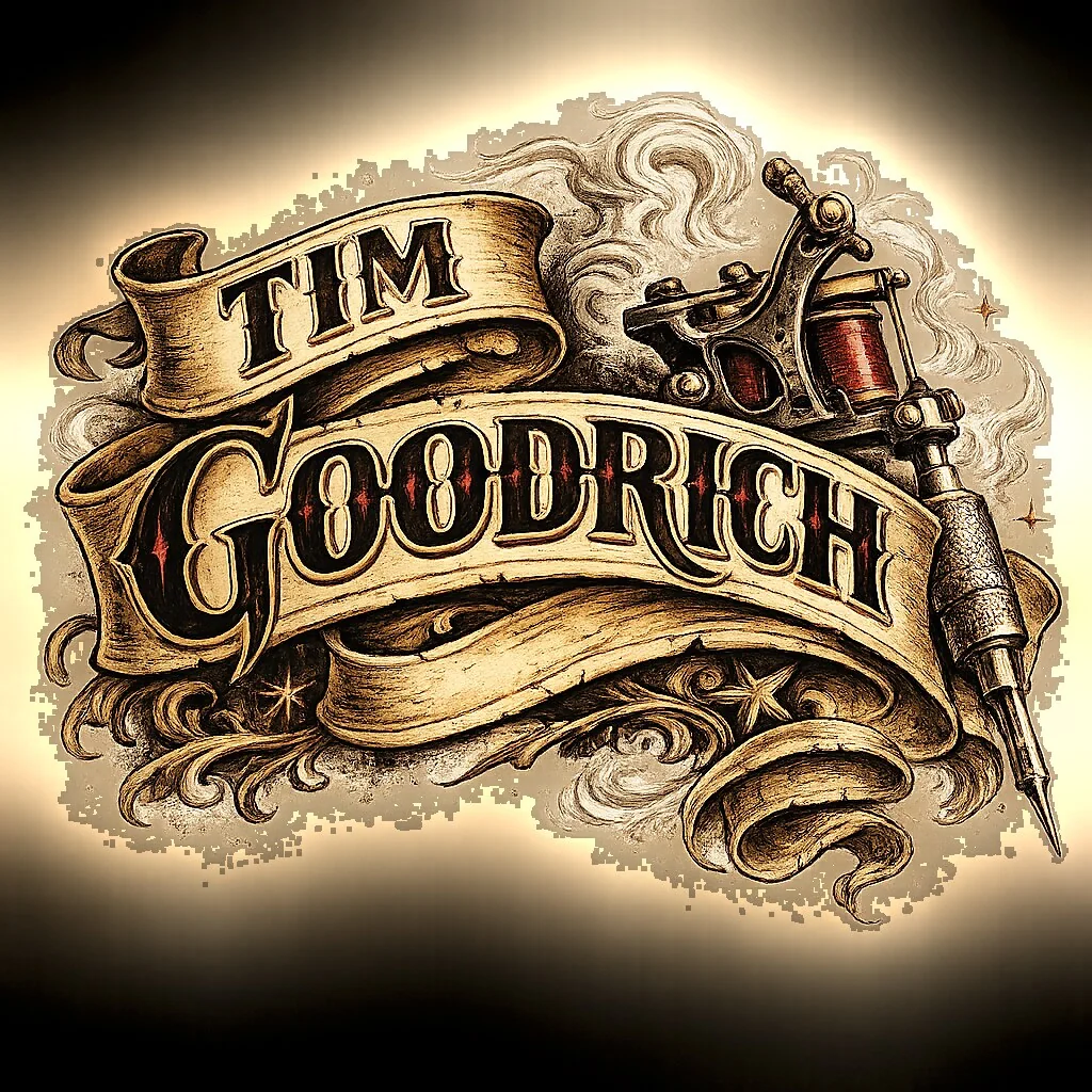 Tim Goodrich Traditional tattoo flash logo with tattoo machine